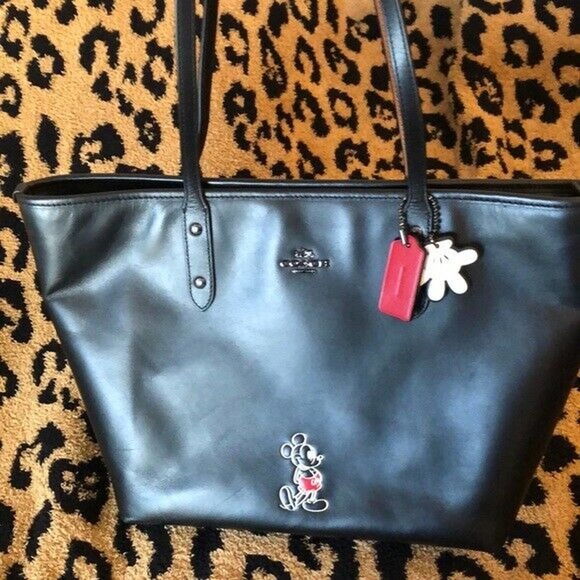 Coach Disney Mickey Black Leather Tote Rare